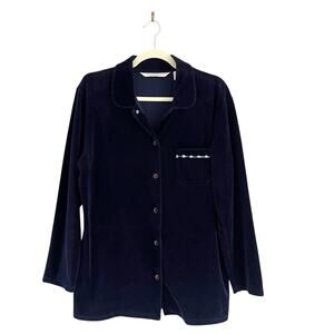 Vtg Victoria’s Secret Velvet Pajama Top Blue Velour Button Up Size S Cozy Cabin